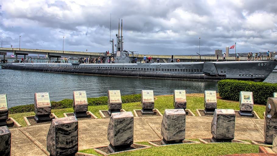 memorial, submarino, marina, puerto de perlas, monumento, mar, barco, buque de guerra, torpedo, guerra