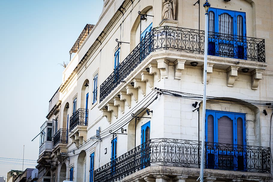 malta, balcón, valletta, ciudad, maltés, fachada, antiguo, edificio, calle, arquitectura