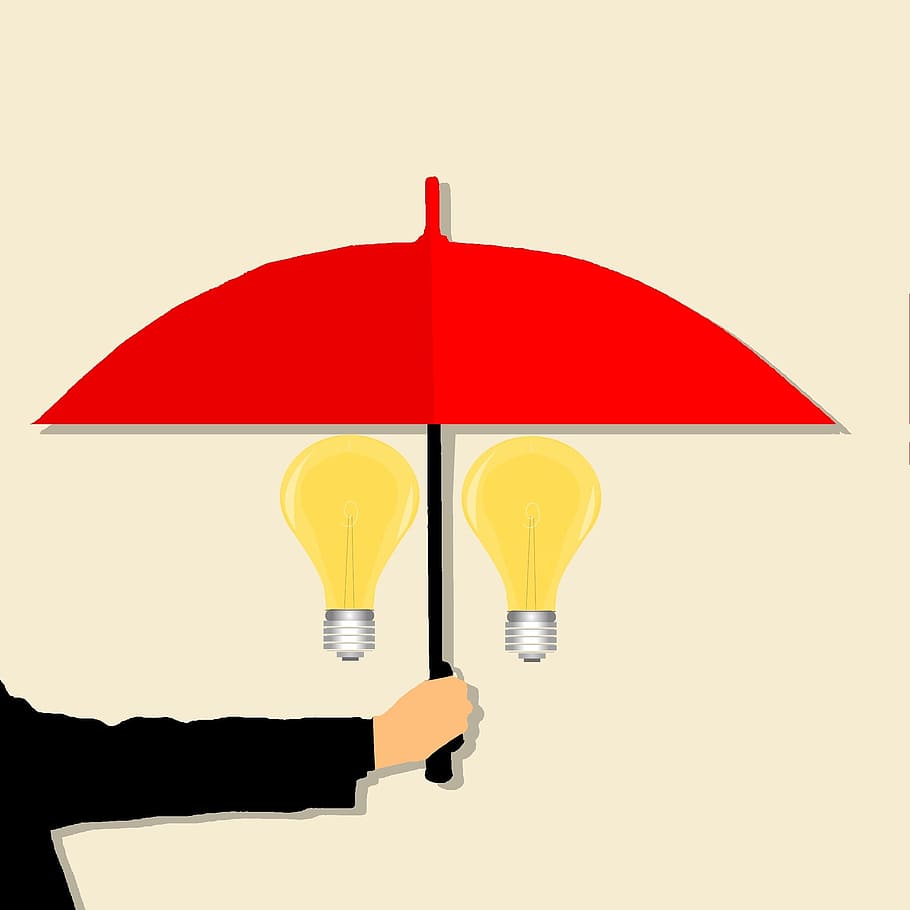 copyright, idea, lightbulb, security, protected, umbrella, rain, shield, assurance, area
