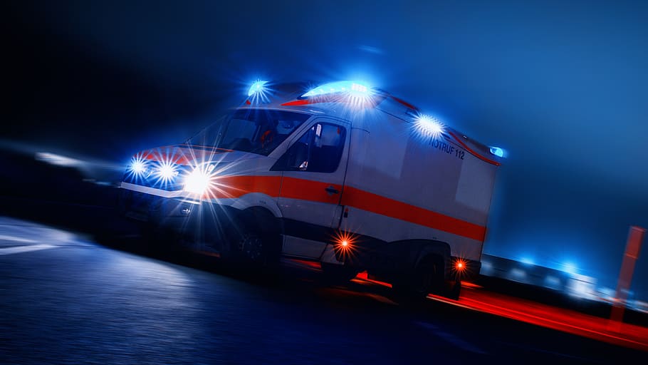 ambulans, penyelamatan, darurat, lampu biru, api, medis, 112, kendaraan, penggunaan, rtw