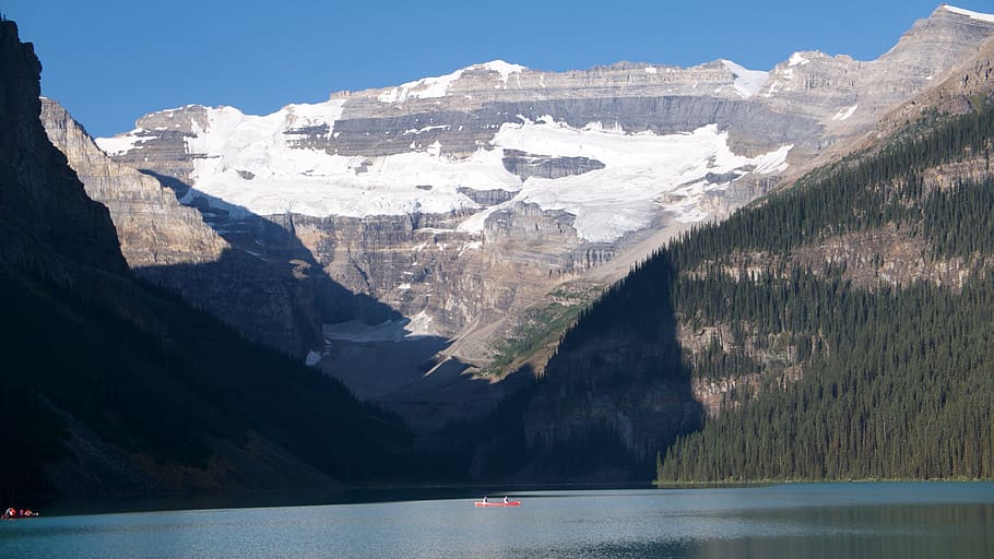 lake louise, canada, scenic, travel, majestic, glacial water, rocky mountains, snow, water, quiet