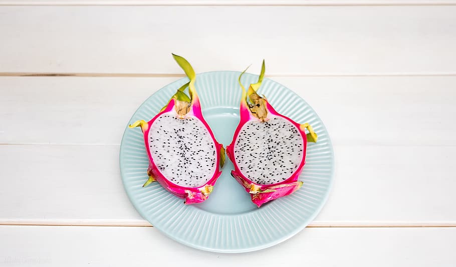 colorful dragon fruit, color, dragon fruit, fruit, tropic, food, food and drink, plate, freshness, indoors