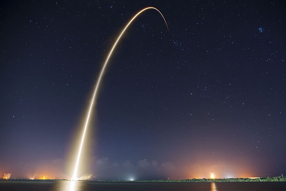 rocket launch, night, trajectory, spacex, lift-off, launch, flames, propulsion, space, rocket