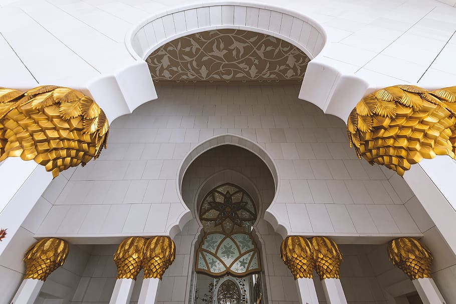 details, sheikh zayed mosque, abu dhabi, (uae), low angle view, architecture, indoors, built structure, pattern, belief