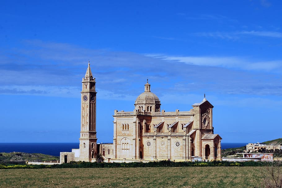 ta pinu, gozo, malta, church, sea, beautiful, large, sky, christian, built structure
