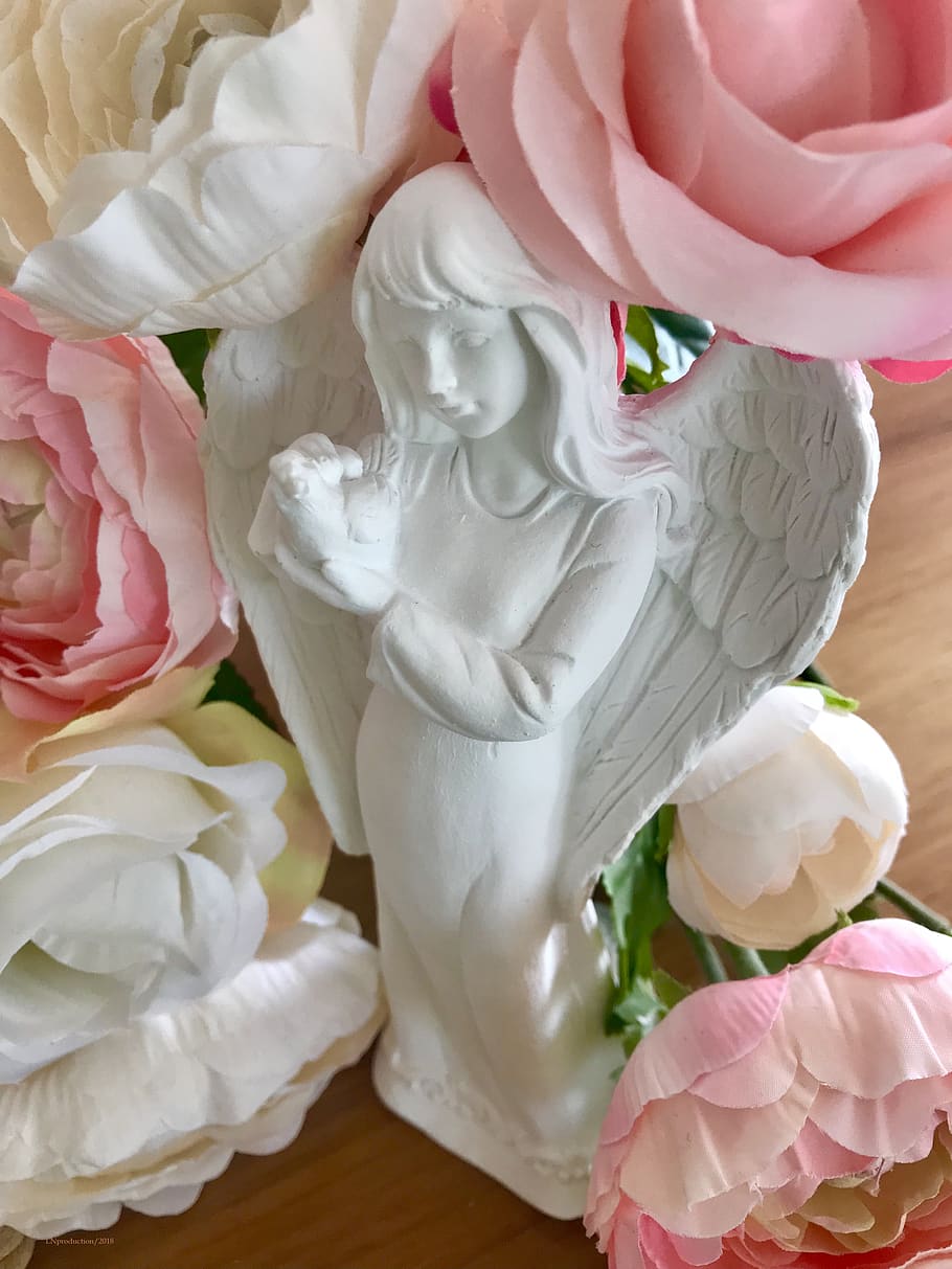 ángel, esperanza, mensaje, el mensajero celestial, flores, rosa, ángel en rosas, decorativo, amor, blanco