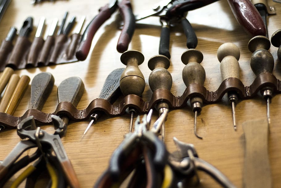 herramientas, herramienta, carpintero, zapatero, destornillador, mecánico, punzón, taller, trabajo, no personas