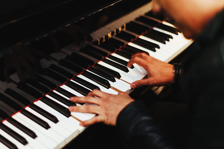 pria, orang, musik, musisi, bermain, piano, kunci, hitam, putih, yamaha