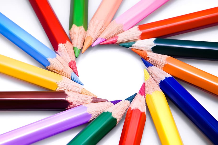 colorido, cor, lápis, caneta, isolado, ninguém, vibrante, ponta, verde, branco