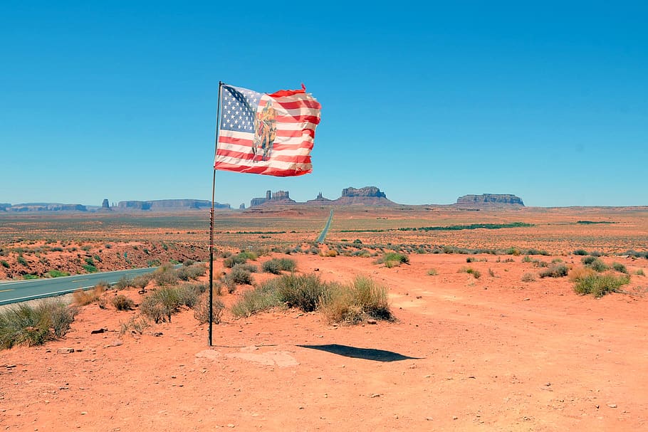 flag, american, west, native, monument valley, forrest gump point, environment, sky, patriotism, land