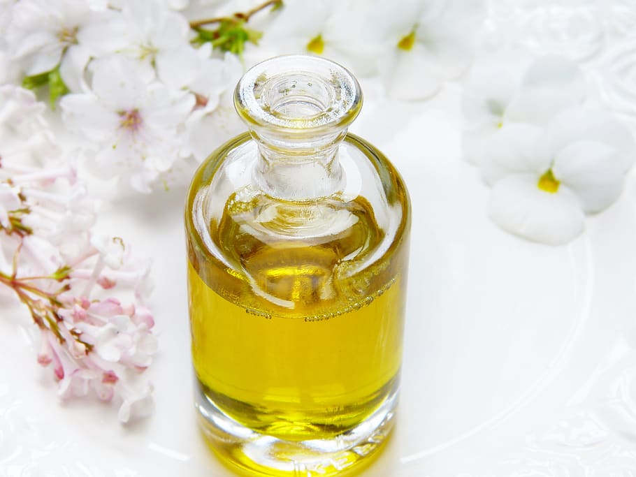 glass, bottle, oil, of course, wellness, flowers, massage, aromatherapy, health, spa