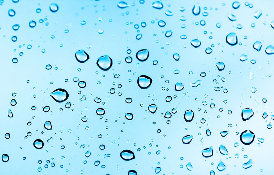 drops, water, pane, rain, glass, background, drop, blue, window, color