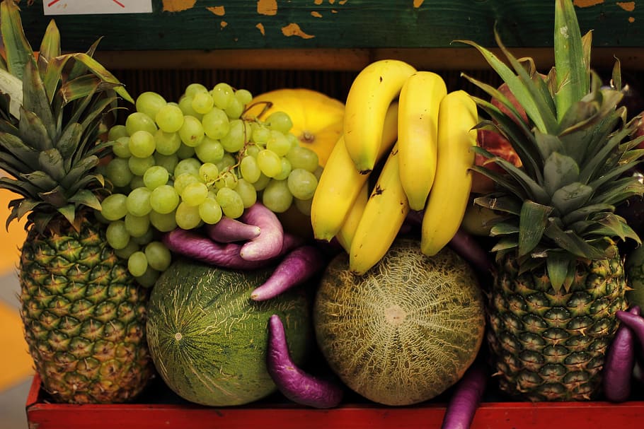 nanas, buah, makanan, tropis, segar, matang, buah-buahan, manis, hijau, berair