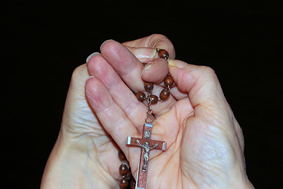 praying, cross, string, bead, pray, human, activity, rosary, religious, peace