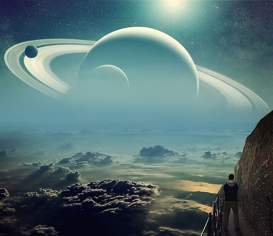 photoshop, photo montage, cosmos, fantasy, surreal, planet, sky, clouds, astronomy, space