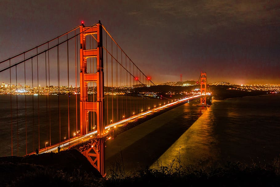 emas, gerbang san francisco, arsitektur, amerika, jembatan, california, Golden Gate, malam, san Francisco, matahari terbenam