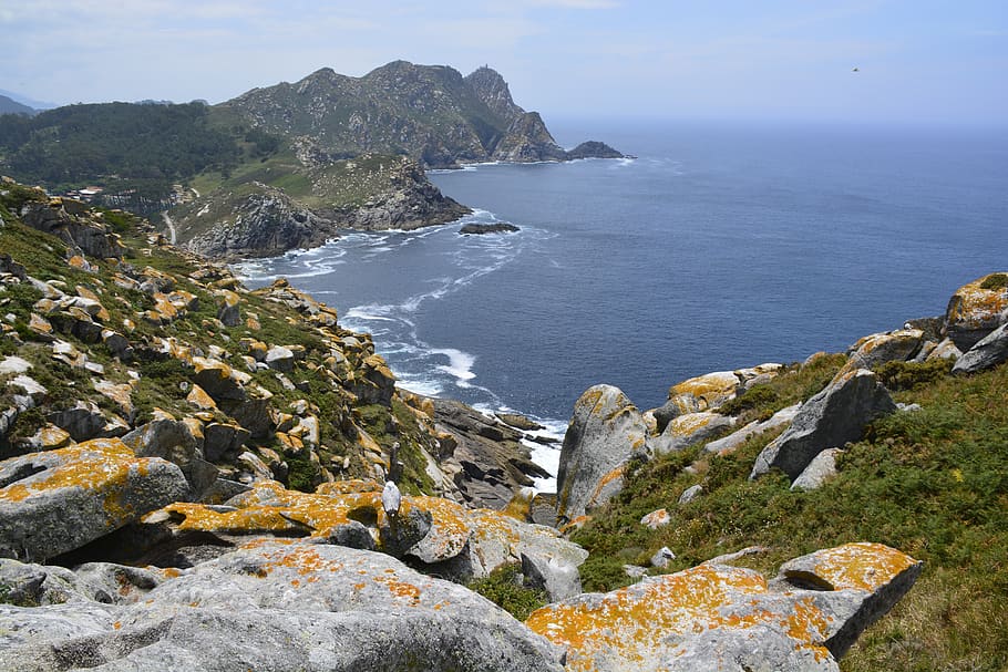 ilhas, galiza, praia, mar, paisagem, céu, espanha, férias, natureza, rochas