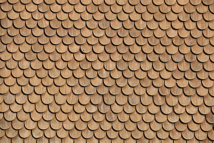 fly, wood shingles, shingle, facade, facade cladding, backgrounds, full frame, pattern, brown, large group of objects