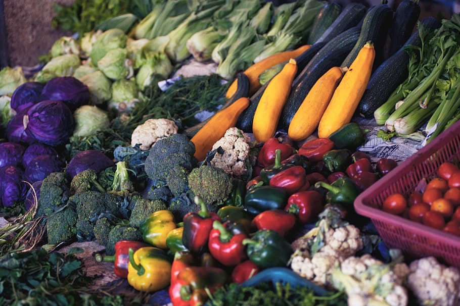 овощи, брокколи, капуста, сельдерей, рынок, перец, кабачки, помидоры, овощ, здоровое питание