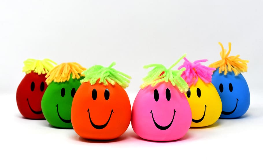 anti-stress balls, funny troop, smilies stress reduction, knead, funny, colorful, color, celebration, fun, anthropomorphic smiley face