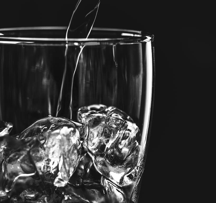 aqua, beverage, black, black and white, black background, clear, close up, cold, cold drink, dehydrated