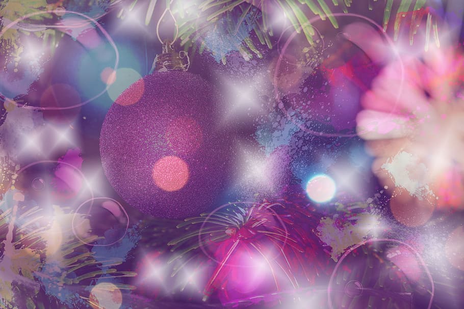 bauble, Christmas, object, edit, design, backgrounds, full frame, abstract, multi colored, purple
