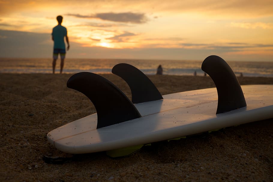 beach, sea, sand, wing, sunset, surfer, airplane, surf, vehicle, surfboard