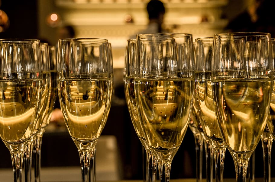champagne, glasses, luxury, festive, bubbles, beverage, cheers, toast, party, celebration
