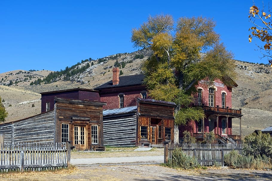 downtown bannack buildings, hotel meade, montana, usa, bannack, ghost town, old west, travel, scenic, historic