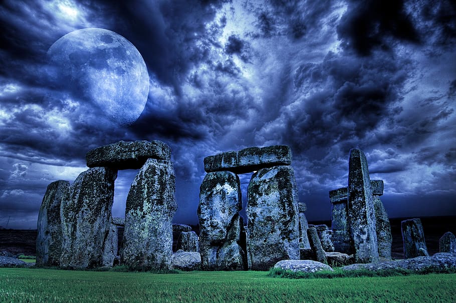 stonehenge, england, monument, stone, district, architecture, druid, sky, cloud - sky, history