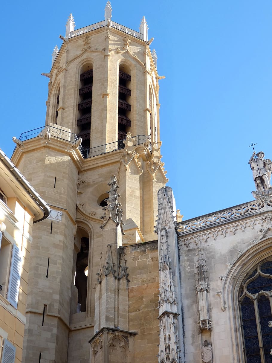 aix-en-provence, cathedral, st-sauveur, bell tower, provence, low angle view, architecture, built structure, building exterior, religion