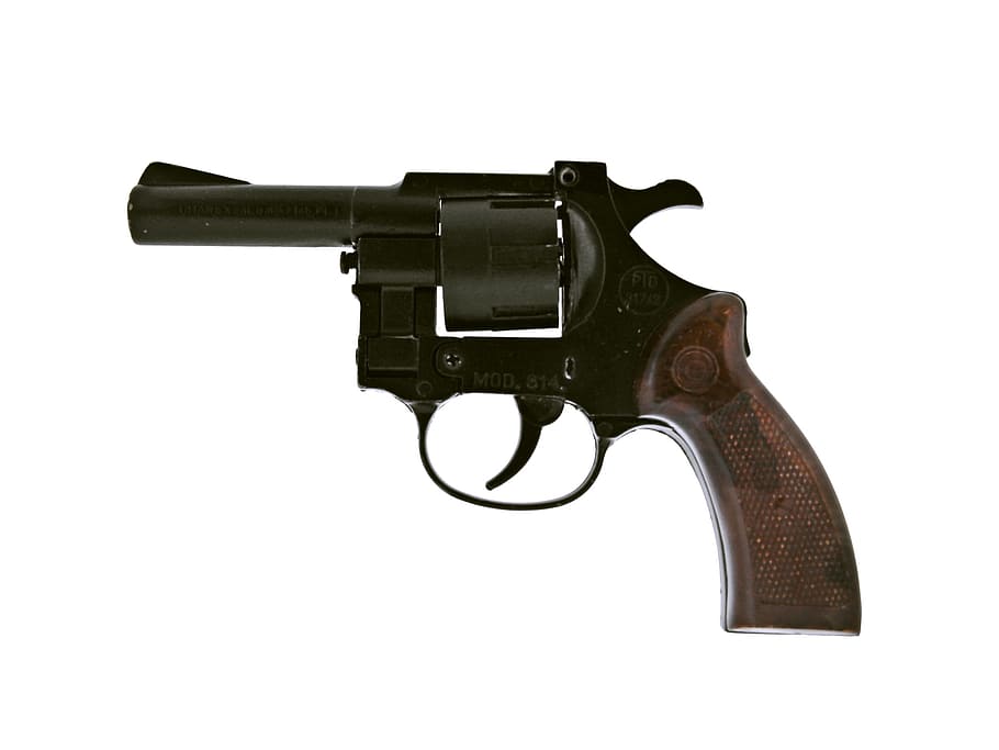 gun, firearm, weapon, black, revolver, protection, metal, isolated, white, handgun