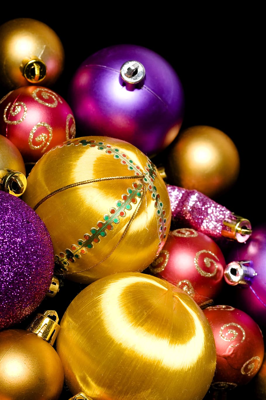 background, ball, bauble, branch, bright, celebration, christmas, christmas-tree, color, dark