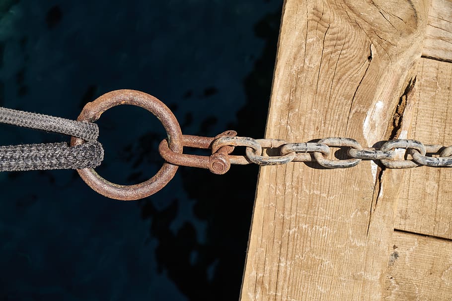 chain, rope, wood-fibre boards, connect, rusty, texture, close, maritime, connected, link