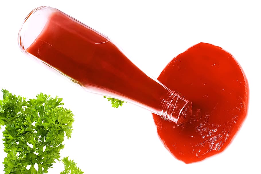 ketchup, tomate, garrafa, plano de fundo, comida, molho, isolado, natural, branco, vermelho