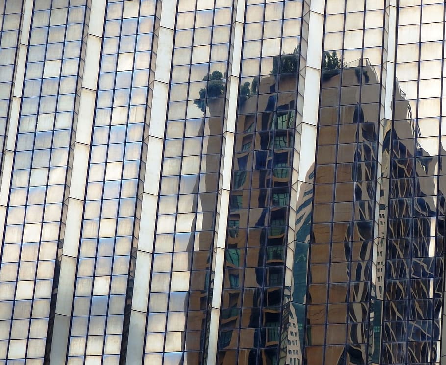 resumen, rascacielos, reflexión del edificio, fachada de vidrio, moderno, edificio, reflexión, vidrio, reflectante, fachada
