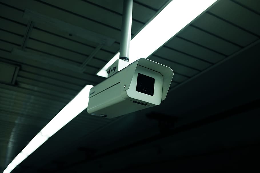 CCTV, câmera, segurança, teto, construção, arquitetura, estrutura construída, dentro de casa, vista de ângulo baixo, câmera de segurança
