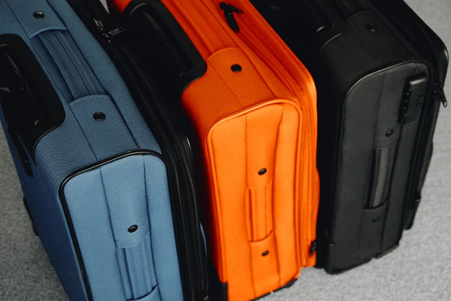 koper liburan, travelVarious, tas, liburan, koper, warna oranye, tidak ada orang, transportasi, bagasi, berturut-turut