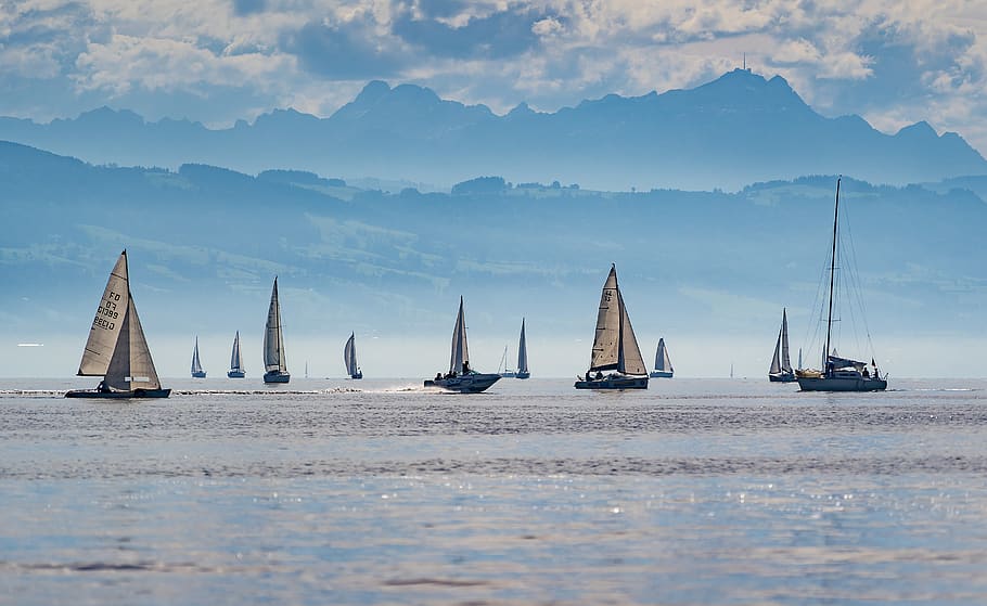 sail, sailing boats, wind, water, lake constance, active, sport, leisure, nature, clouds