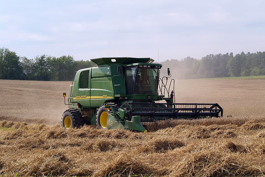 John Deere, agricultura, combinar, granja, cosecha, rural, cultivo, paisaje, campo, máquina