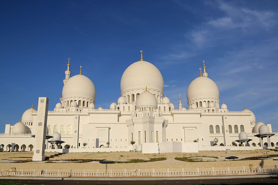 Abu Dhabi, mezquita, religión, minarete, cúpula, musulmán, hito, arquitectura, famoso, viajes