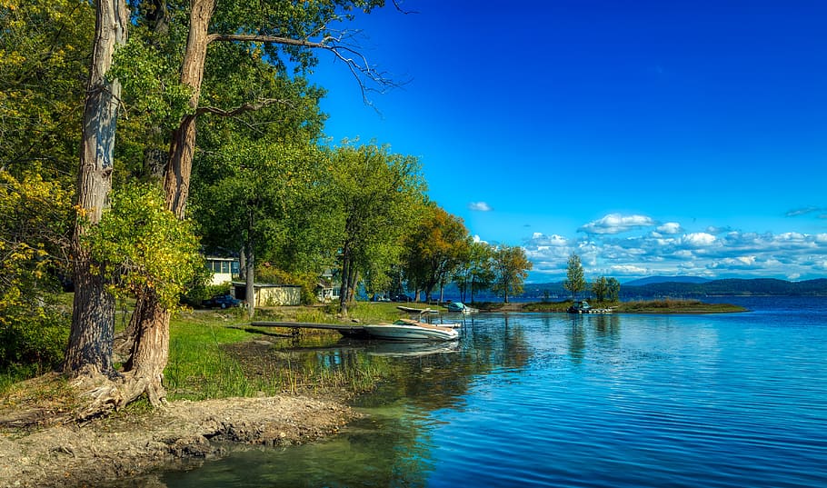 white's beach, vermont, new england, america, hdr, sky, clouds, water, lake champlain, vacation