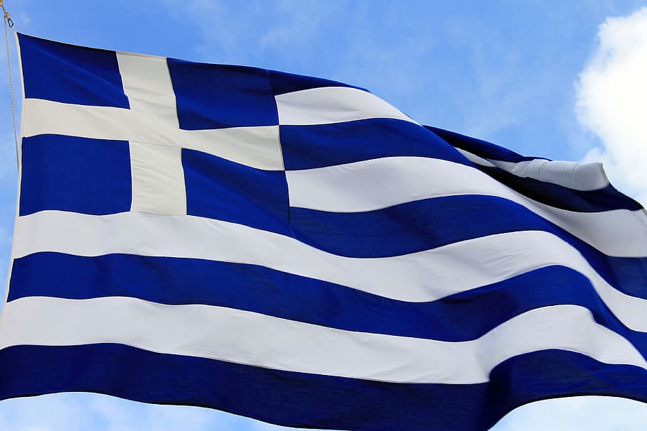 flag, greece, blue, symbol, nation, country, europe, athens, sky, flies