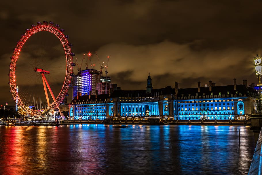mata london, london, kincir ria, objek wisata, tengara, merah, malam, inggris, tempat menarik, thames