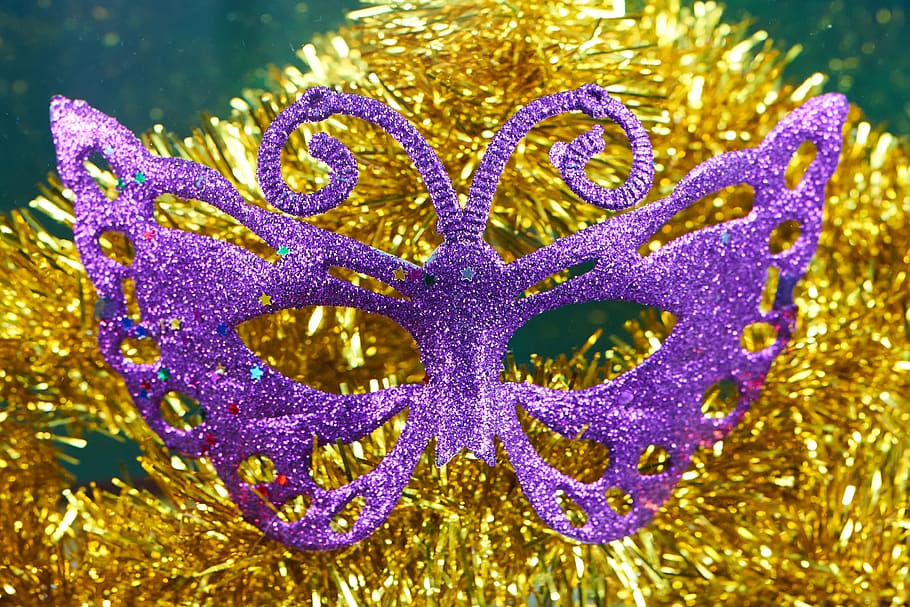 mask, purple, celebration, entertainment, 2019, new year, yellow, ornament, gift, christmas