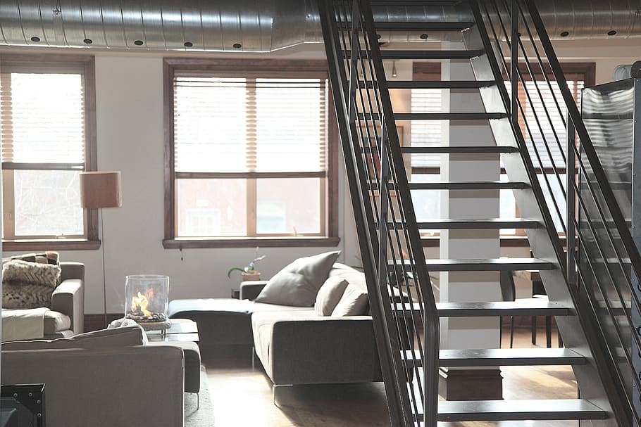 apartment, accommodation, flat, loft, domicile, habitation, stairs, modern, interior, design