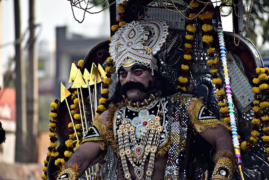 ravana, costume, ramleela, ramayana, demon, dusshera, rakshasa, one person, real people, front view