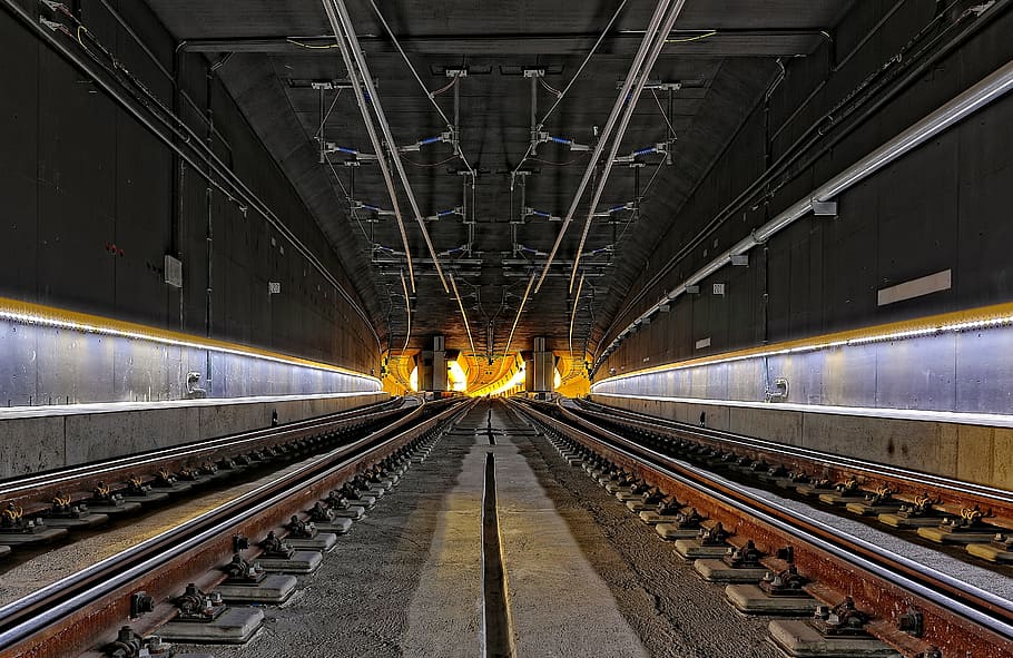 architecture, building, infrastructure, tunnel, steel, metal, railway, tract, transportation, railroad track