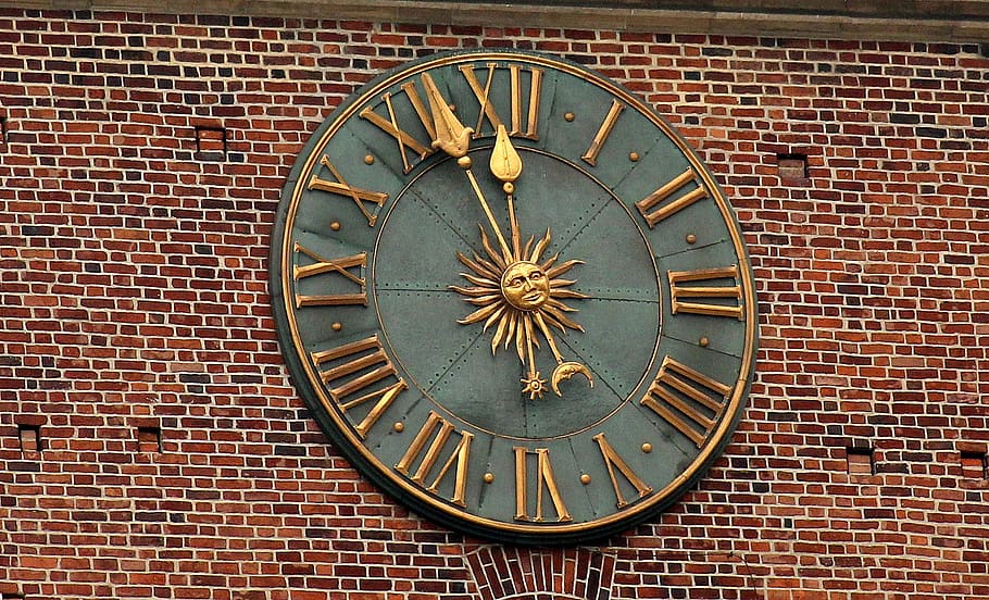clock, shield, twelve hours, tips, time, historic, hours, the town hall, kraków, wall - building feature