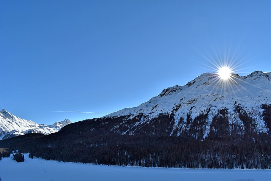inverno, montanhas, área de esqui, pistas, de inverno, St, Moritz, Suíça, esqui, neve